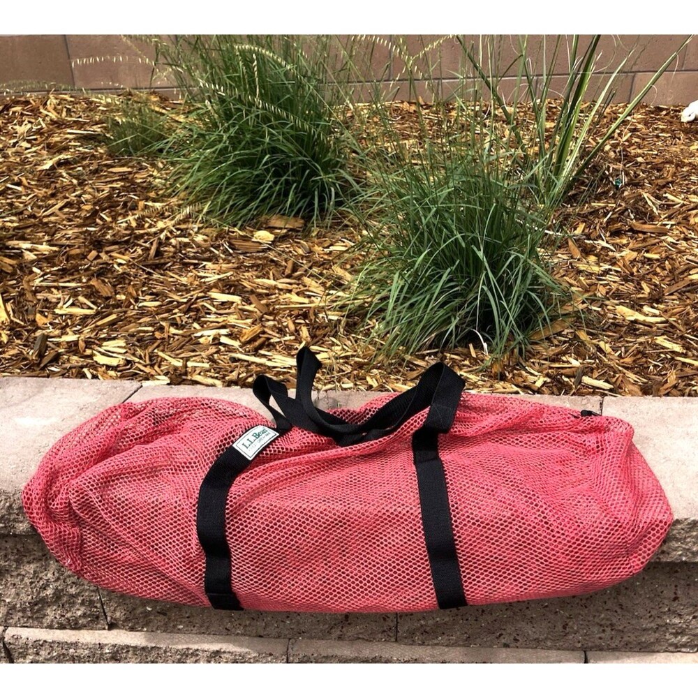 VTG Rare Large L.L. Bean Reddish Pink Mesh Duffle Tote Bag Outdoors 2 Handles